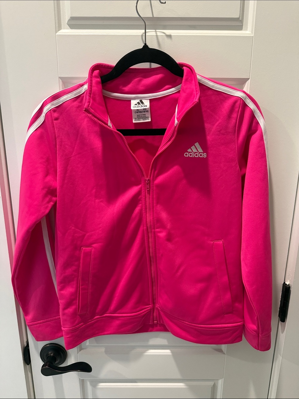 adidas Bright Pink Track Jacket with White Stripes